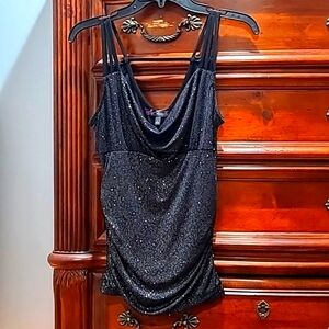 HeartSoul Junior Medium Black w/ Silver Sparkle & Ruched Sides Cami Tank Top NEW